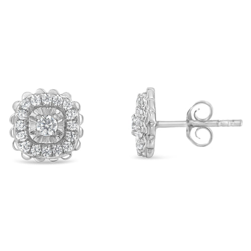 .925 Sterling Silver 1/2 Carat Total Weight Round-Cut Diamond Halo Cluster Stud Earrings (I-J Color, I2-I3 Clarity)