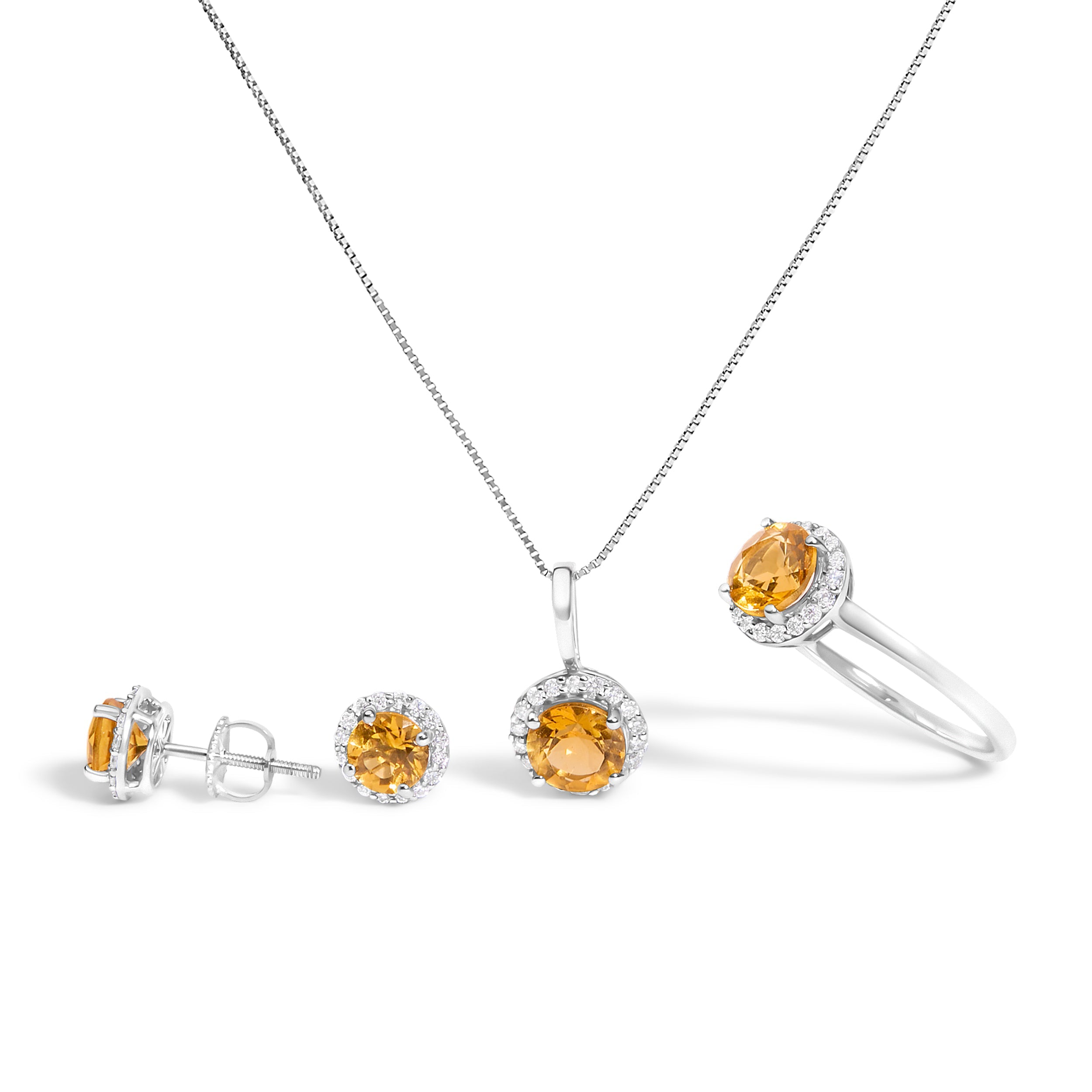 10K White Gold Purple Amethyst and 3/8 Cttw Diamond Halo Jewelry Set (Earrings, Pendant & Ring)