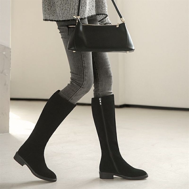 Women’s Long Martin Suede Boots | Solid Color Winter Fashion Boots