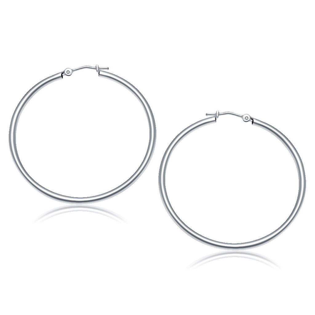 10k White Gold Polished Hoop Earrings (40mm)