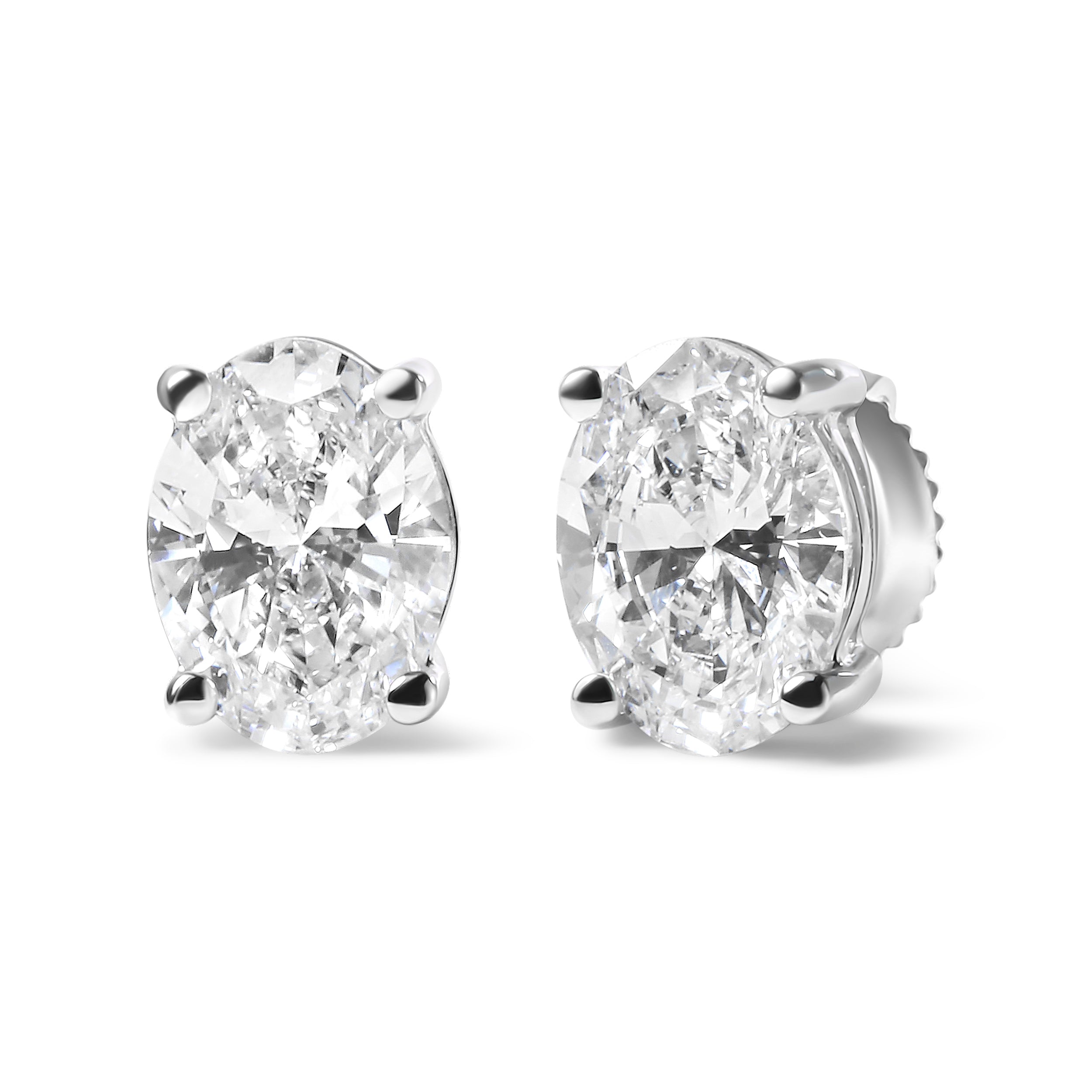 14K White Gold 3/4 Carat Total Weight Oval Shape Lab Grown Diamond Solitaire Stud Earrings (F-G Color, VS1-VS2 Clarity)