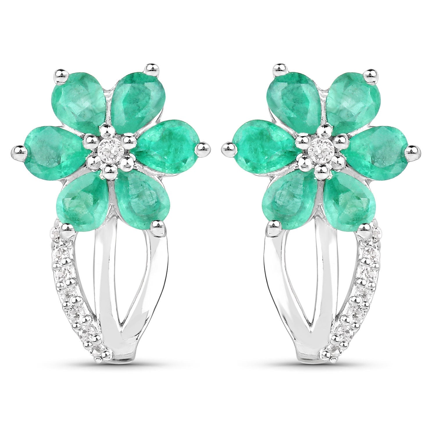 3.61 Carat Genuine Emerald and White Topaz .925 Sterling Silver Set (Ring, Earrings, and Pendant)