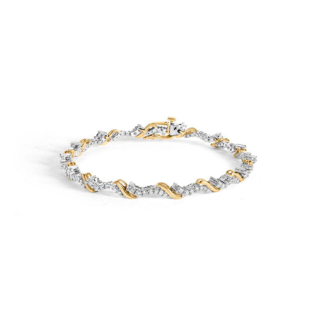 10K Yellow and White Gold 2.00 Carat Total Weight Diamond "S" Link 7" Bracelet (H-I Color, I2-I3 Clarity)
