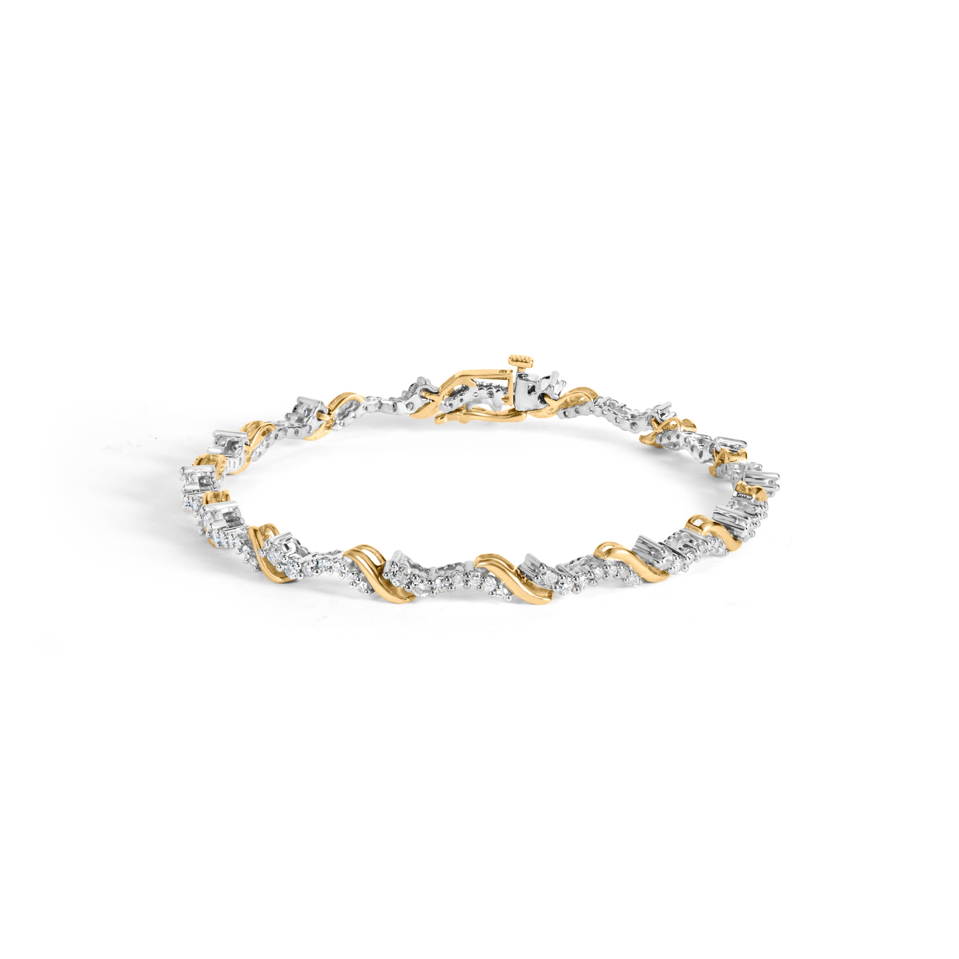 10K Yellow and White Gold 2.00 Carat Total Weight Diamond "S" Link 7" Bracelet (H-I Color, I2-I3 Clarity)
