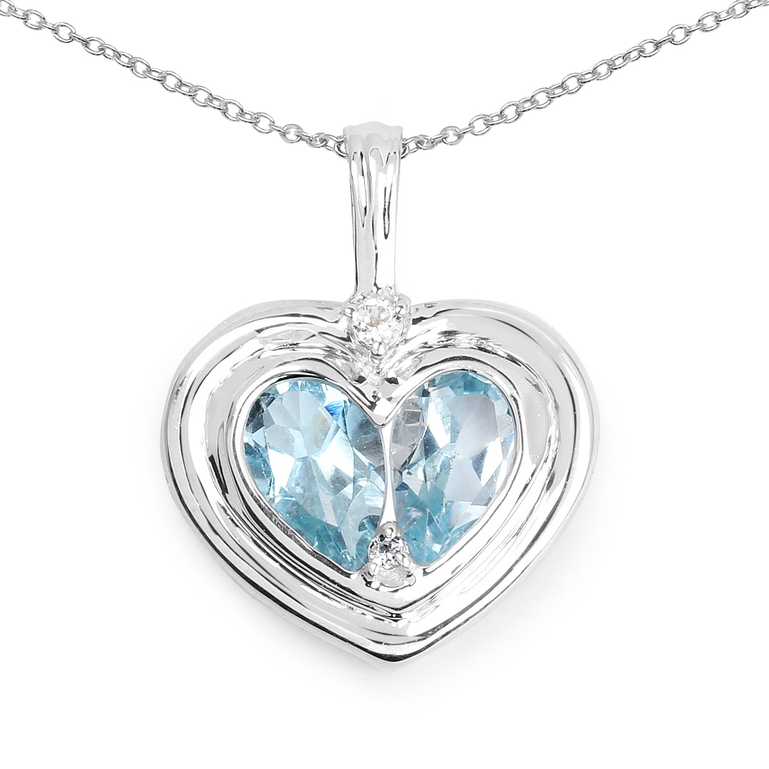 2.66 Carat Genuine Blue Topaz and White Topaz .925 Sterling Silver Pendant