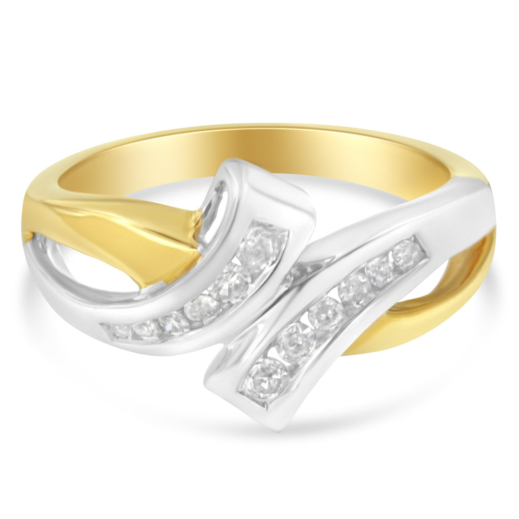 10K Two-Tone Channel-Set Diamond Bypass Ring (1/4 cttw, I-J Color, I2 Clarity)