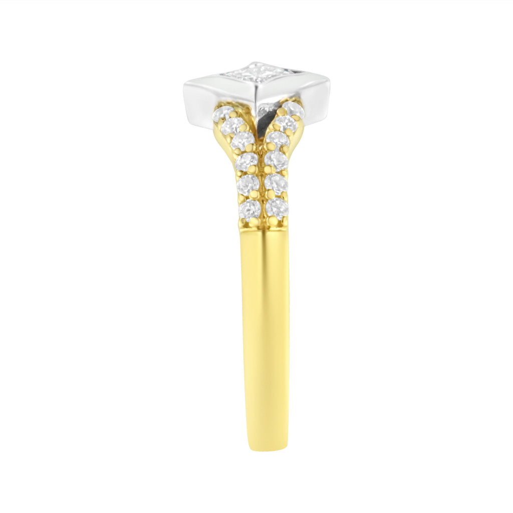 10K Two-Tone Color 1/2 Carat Total Weight Diamond Kite and Split Shank Ring (H-I Color, SI2-I1 Clarity)