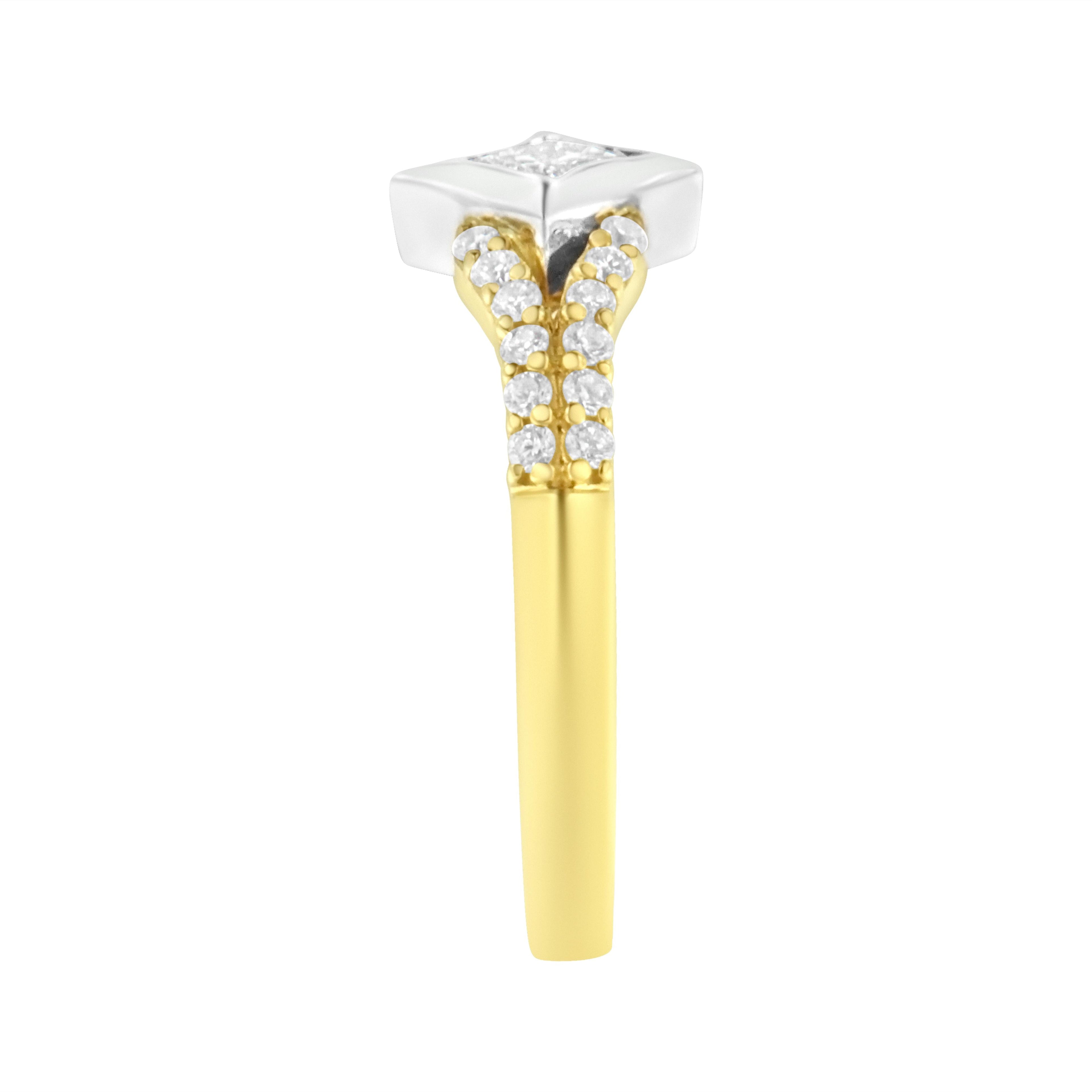 10K Two-Tone Color 1/2 Carat Total Weight Diamond Kite and Split Shank Ring (H-I Color, SI2-I1 Clarity)
