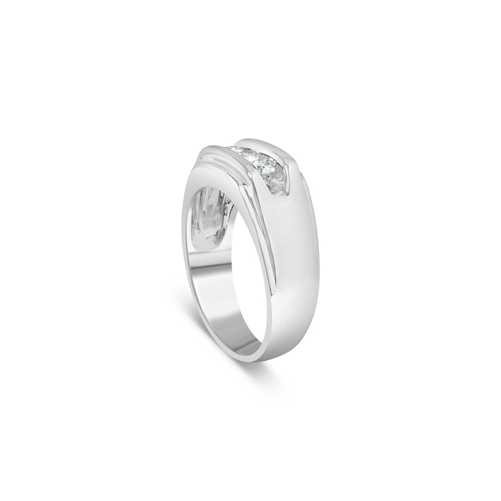 Men's .925 Sterling Silver 1/3 Carat Total Weight Diamond Channel Set 3 Stone Ring Band (I-J Color, I3 Clarity) - Ring Size 10