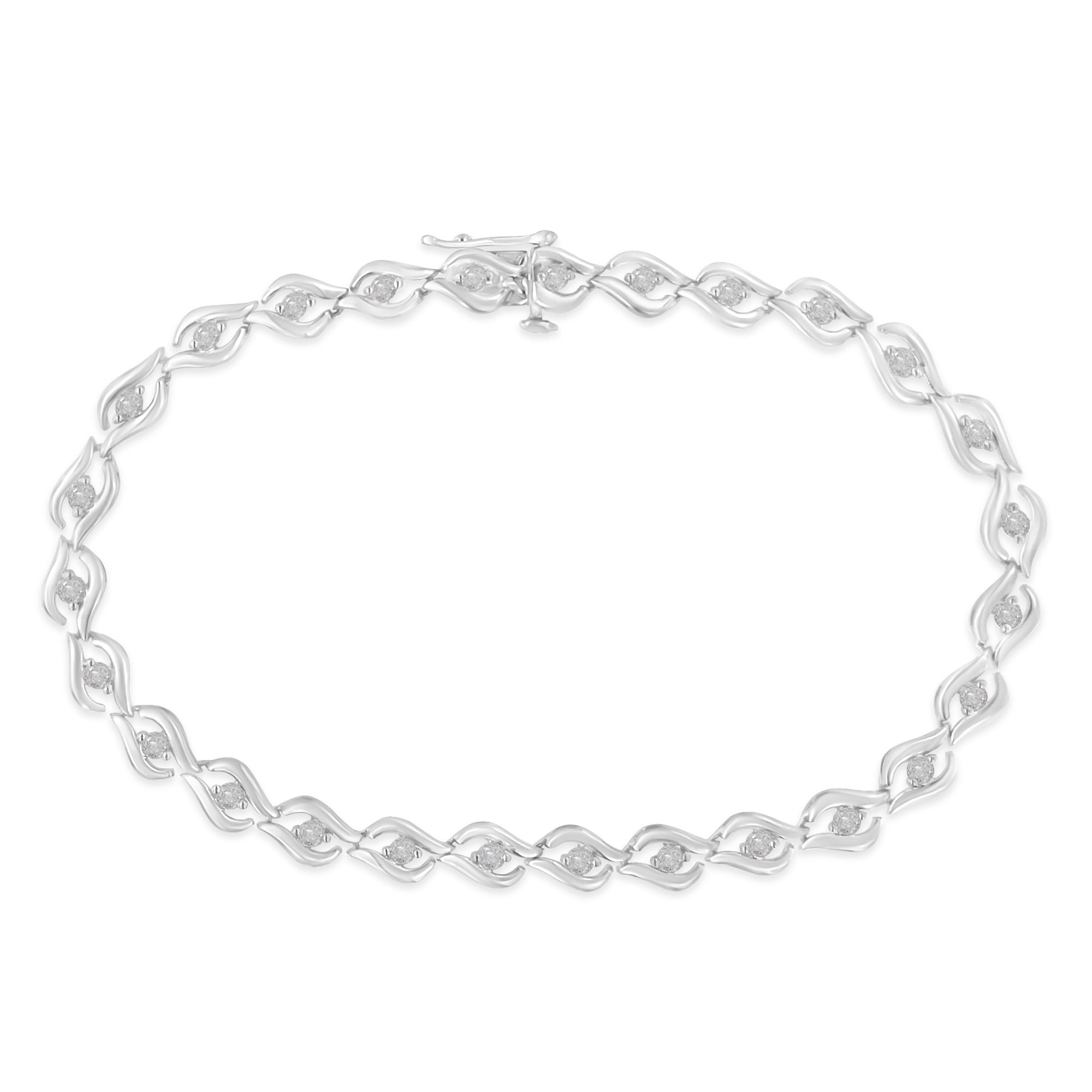.925 Sterling Silver 1/2 Cttw Rose Cut Diamond Almond Shape Link Tennis Bracelet (I-J Color, I3 Clarity) - 7â€Â