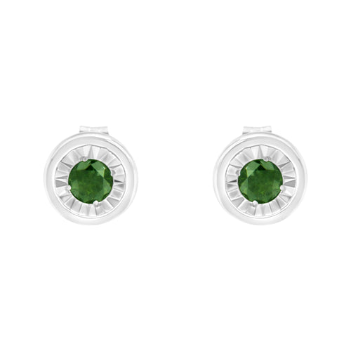 .925 Sterling Silver 1/4 Carat Total Weight Round Brilliant-Cut Green Diamond Miracle-Set Stud Earrings (Fancy Color-Enhanced, I1-I2 Clarity)