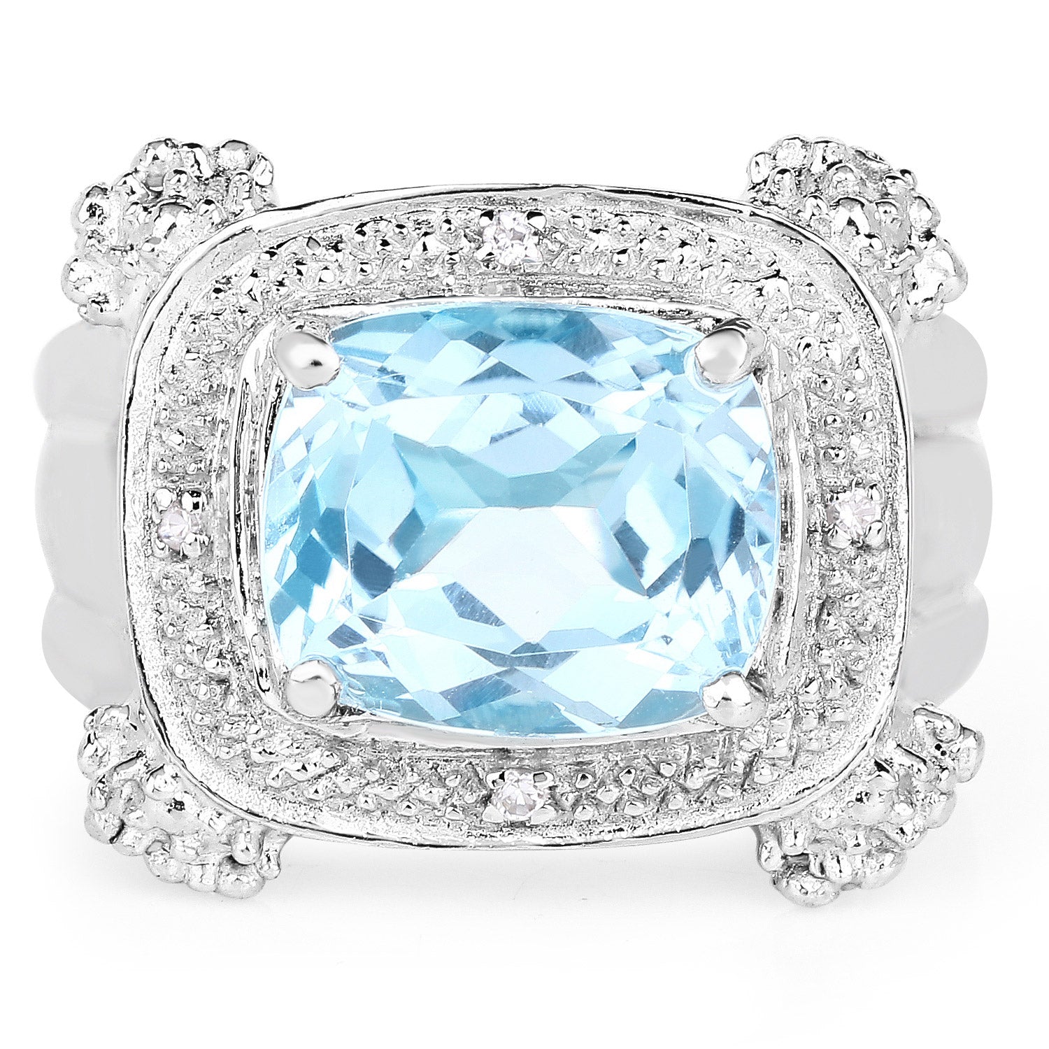 4.90 Carat Genuine Blue Topaz & White Topaz .925 Sterling Silver Ring