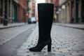 Suede Pleated High Heel Thick Heel Pointed Sleeve Boots