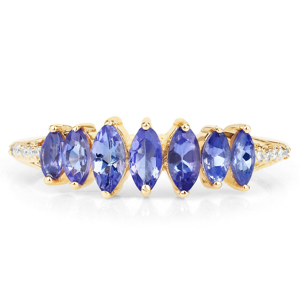 0.76 Carat Genuine Tanzanite and White Diamond 14K Yellow Gold Ring