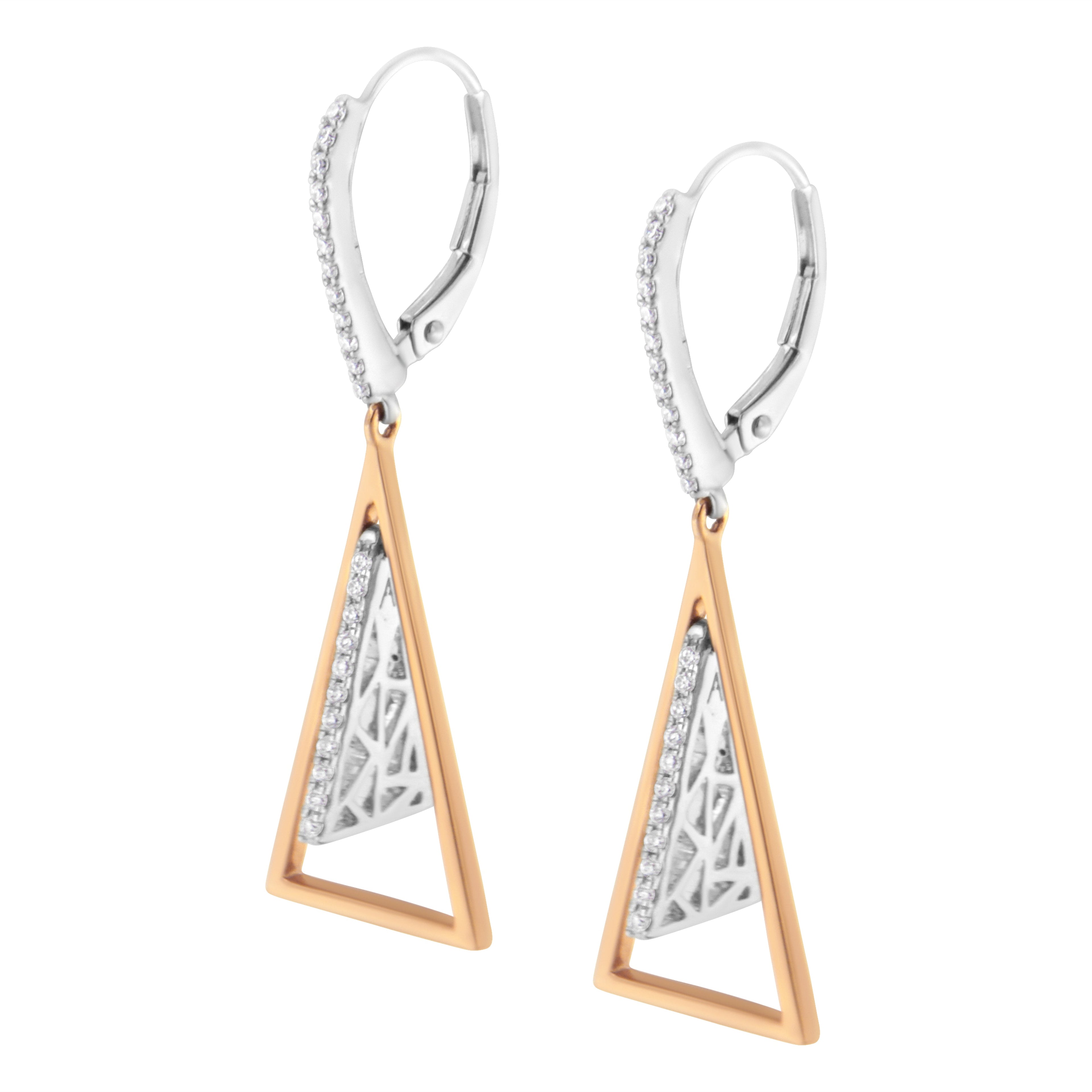 14K Rose and White Gold 3/8 Carat Total Weight Diamond Windchime Drop and Dangle Earrings (G-H Color, SI1-SI2 Clarity)