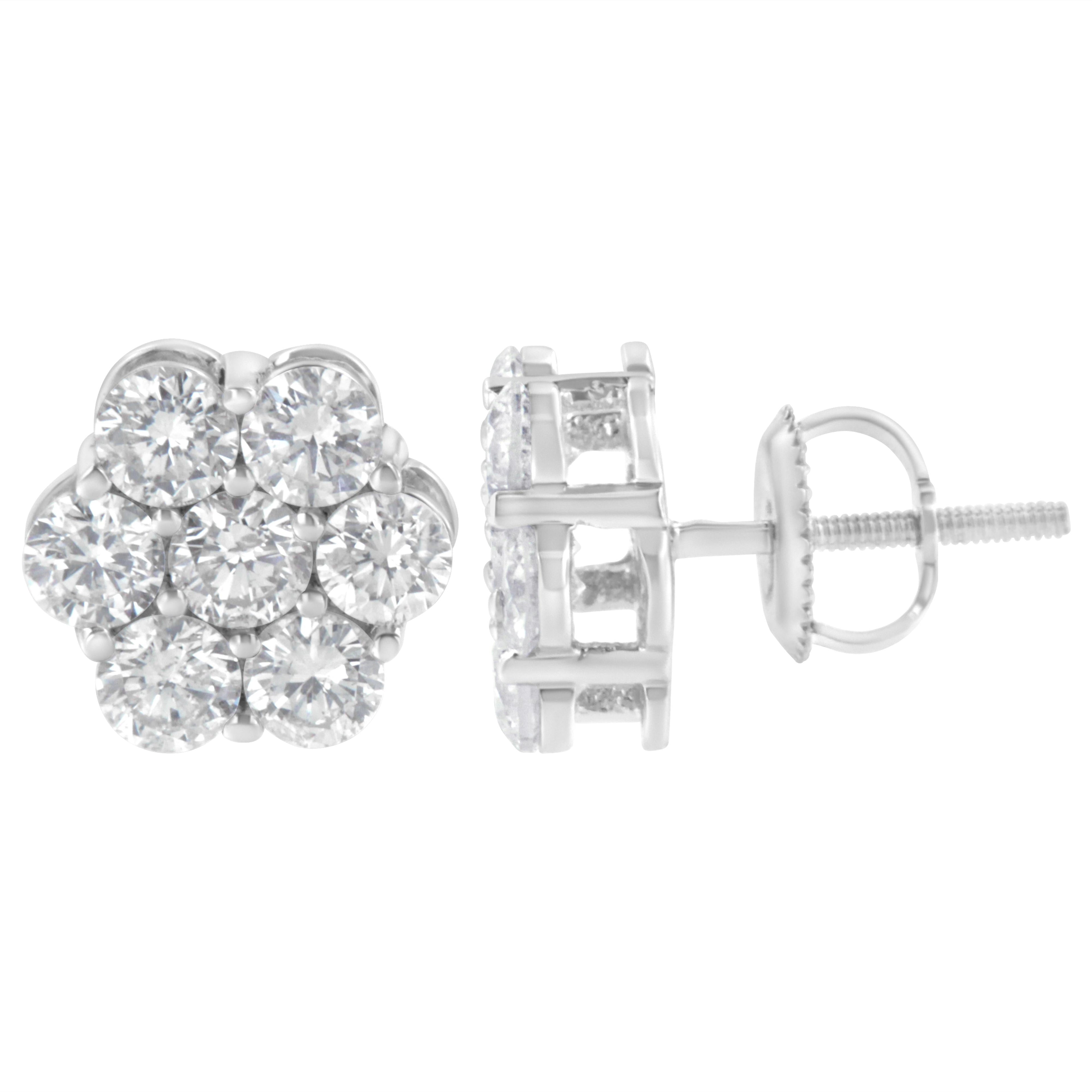 Sterling Silver 2 cttw Floral Composite 7-Stone Diamond Stud Earrings (I-J, I1-I2)