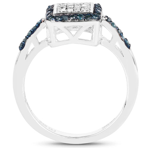 0.28 Carat Genuine Blue Diamond and White Diamond .925 Sterling Silver Ring