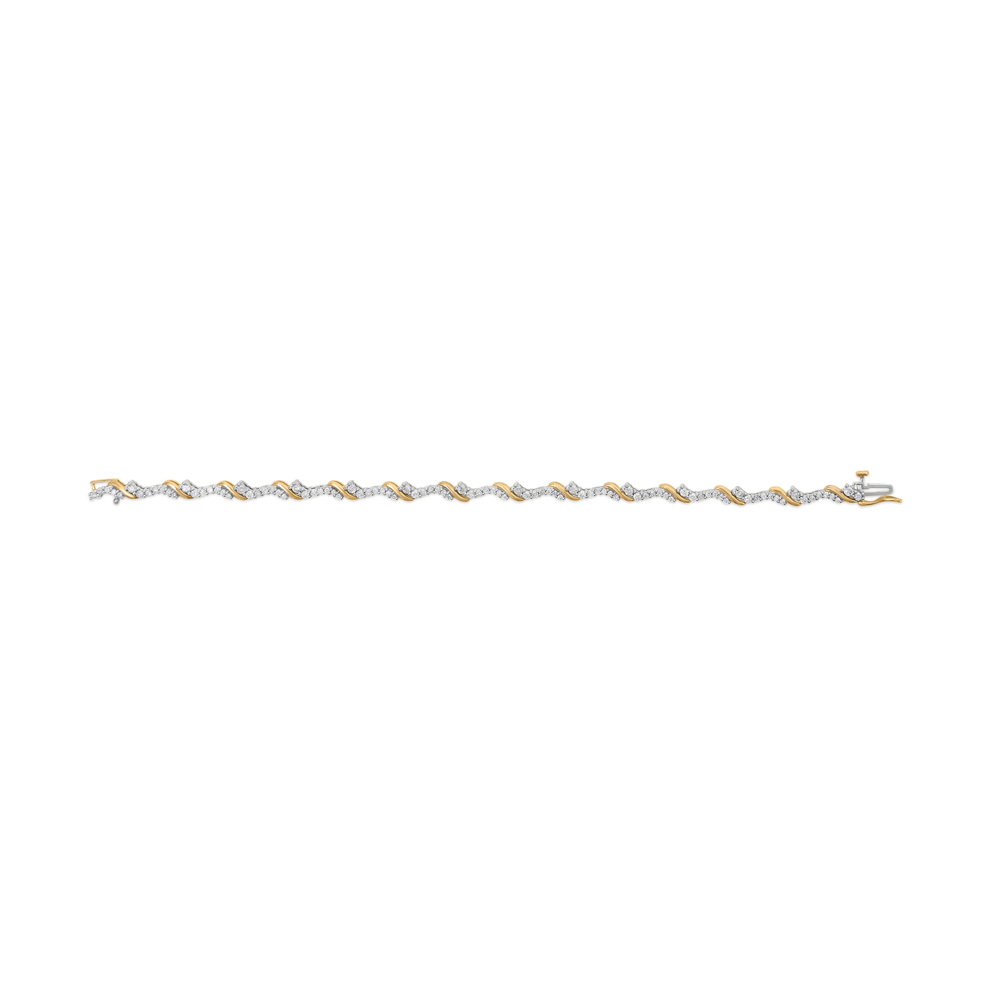 10K Yellow and White Gold 2.00 Carat Total Weight Diamond "S" Link 7" Bracelet (H-I Color, I2-I3 Clarity)