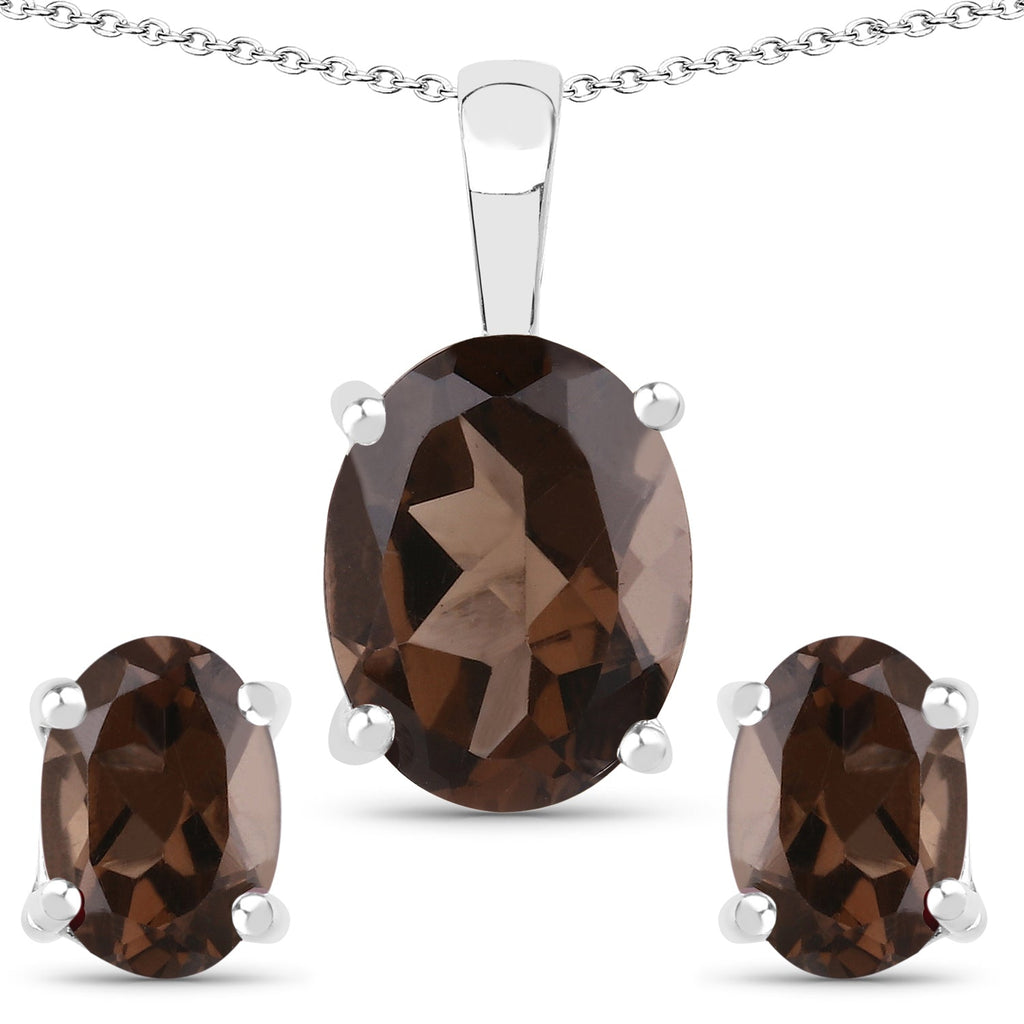 3.14 Carat Genuine Smoky Quartz .925 Sterling Silver Jewelry Set