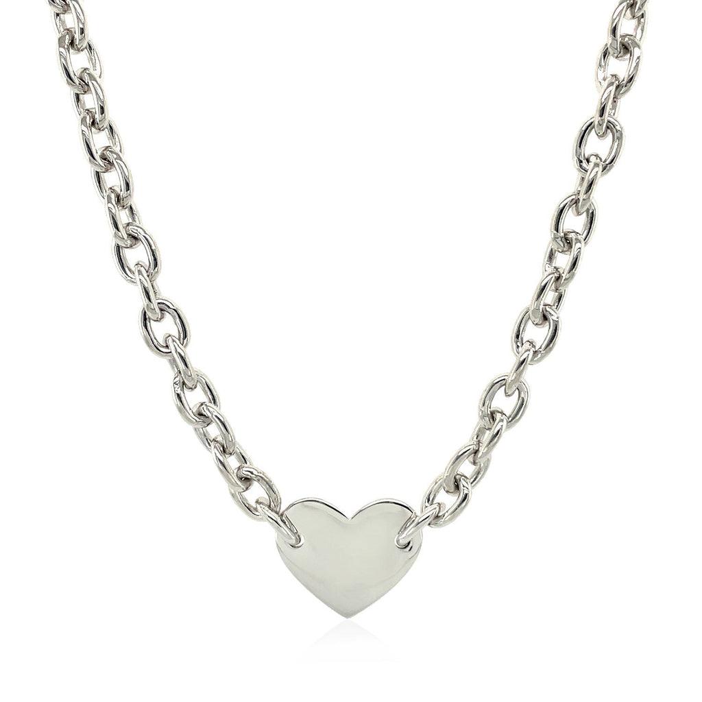 Pulsera de cadena de plata de ley con baño de rodio y motivo de corazón plano