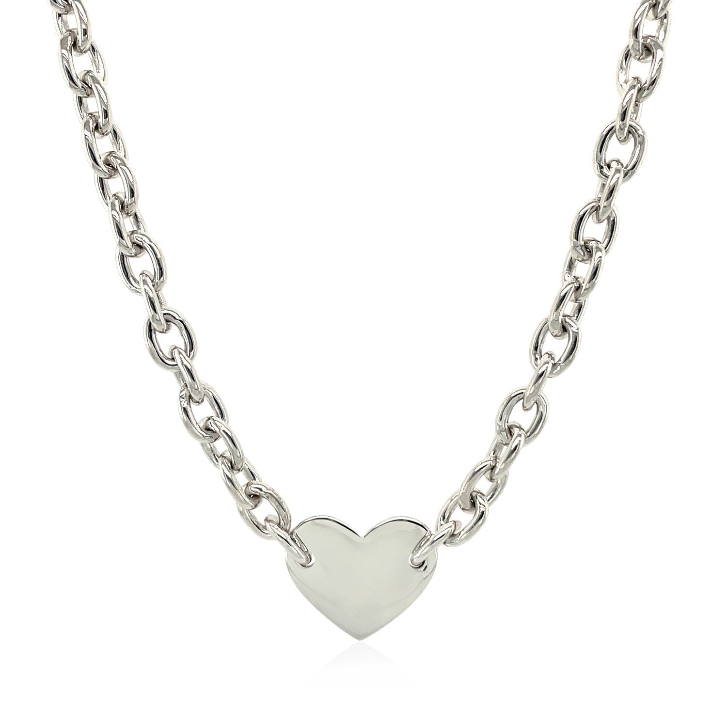 Pulsera de cadena de plata de ley con baño de rodio y motivo de corazón plano