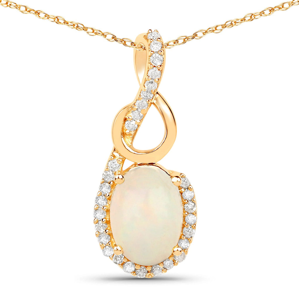 0.56 Carat Genuine Ethiopian Opal and White Diamond 14K Yellow Gold Pendant