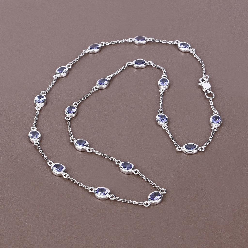 5.94 Carat Genuine Tanzanite .925 Sterling Silver Necklace