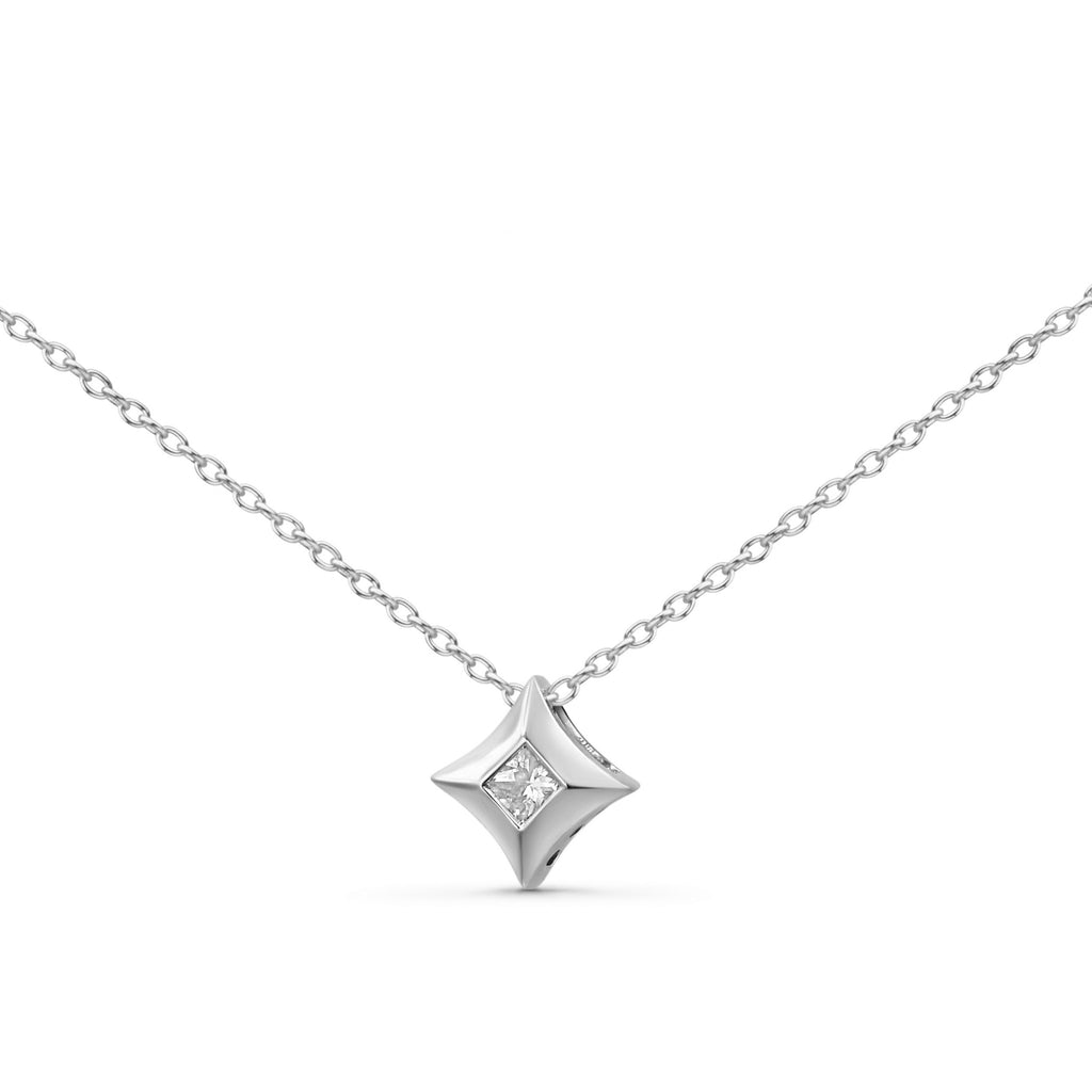 10K Yellow Gold 1/5 Cttw Bezel Set Princess Diamond Kite Shaped Solitaire Pendant Necklace