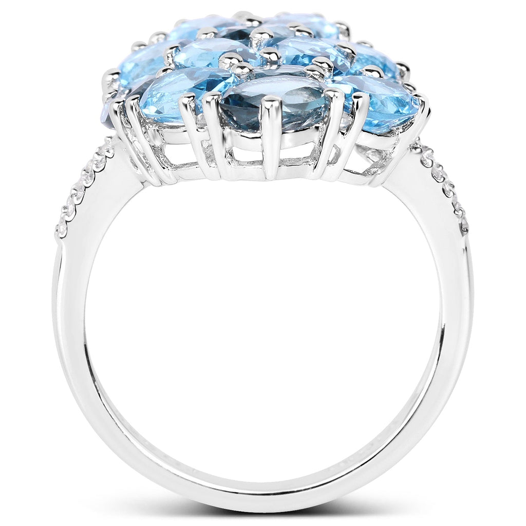 6.69 Carat Genuine Swiss Blue Topaz, London Blue Topaz, and White Zircon .925 Sterling Silver Ring