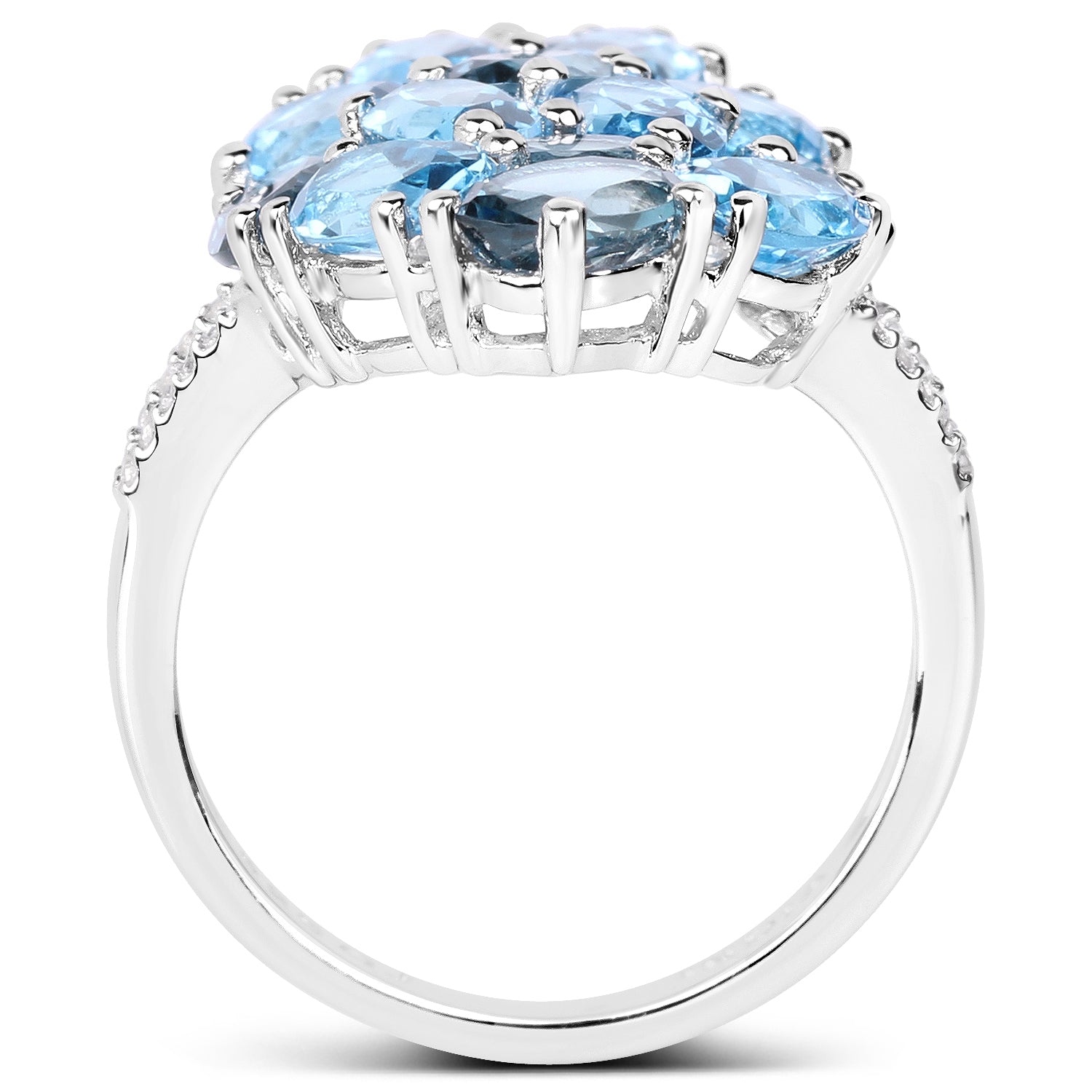 6.69 Carat Genuine Swiss Blue Topaz, London Blue Topaz, and White Zircon .925 Sterling Silver Ring