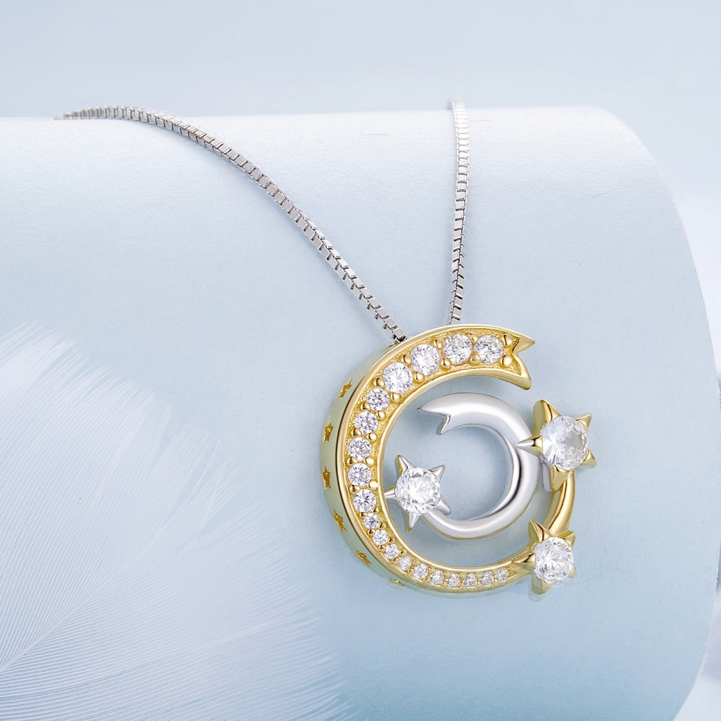 925 Sterling Silver Necklace with Pavé Setting CZ & Plated Gold - 400mm Length