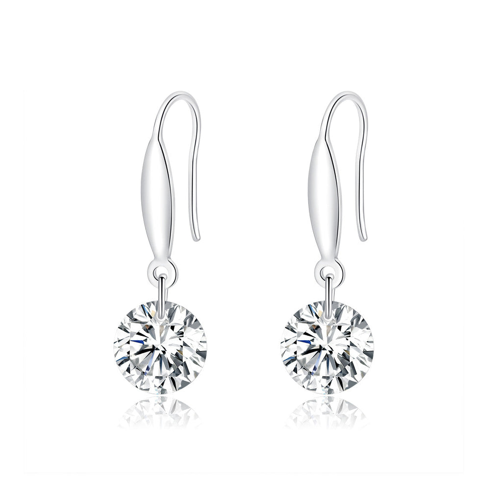 S925 Sterling Silver Earrings 2.6x0.8cm Plated Platinum with Pavé Setting CZ for Women