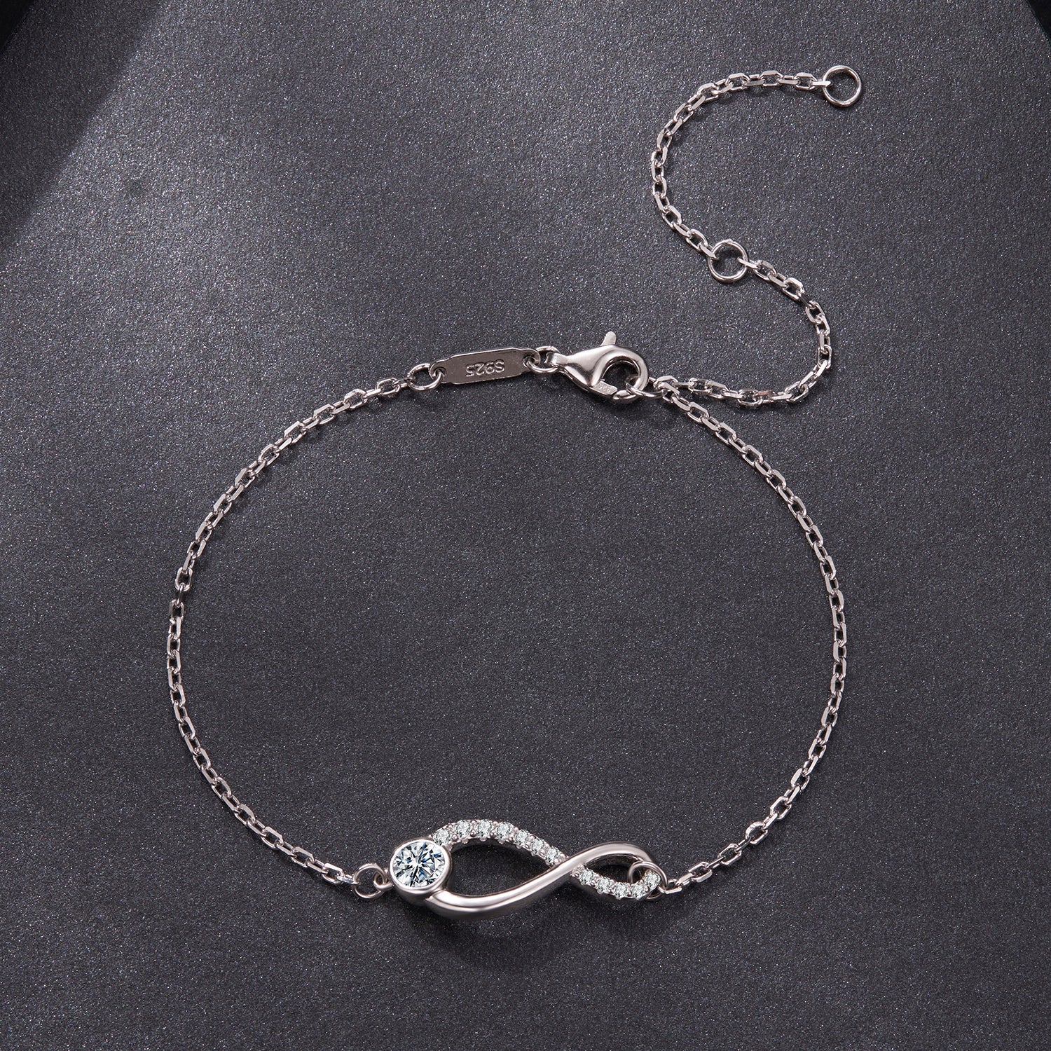 925 Sterling Silver Moissanite Pavé Bracelet for Women - 21cm, White Gold Plated, CZ