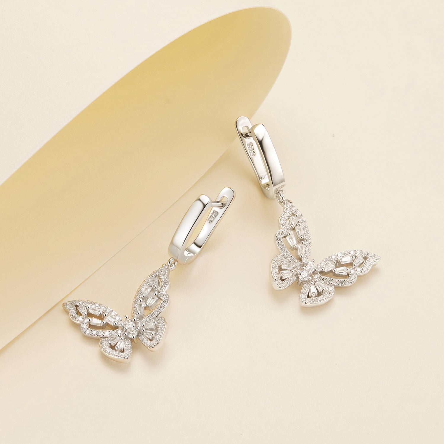 925 Sterling Silver Earrings with Pavé Setting CZ, 37x19mm for Women