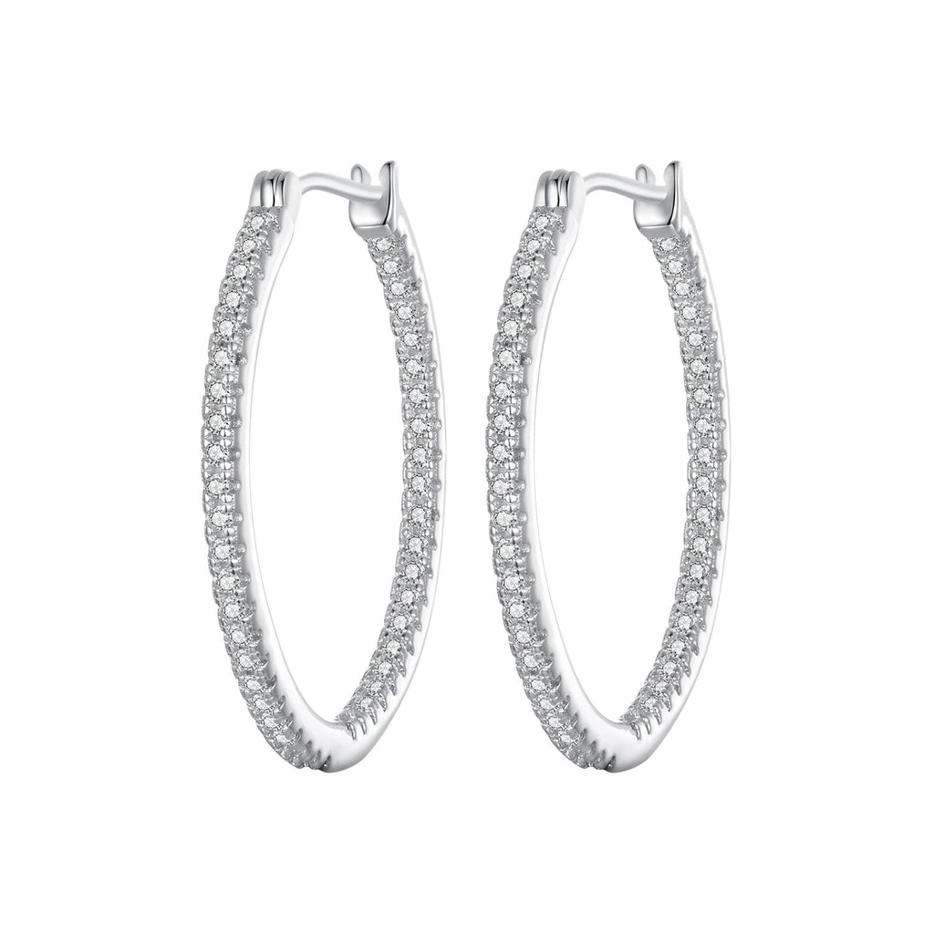 925 Sterling Silver Earrings with Pave Setting CZ in White Gold for Women