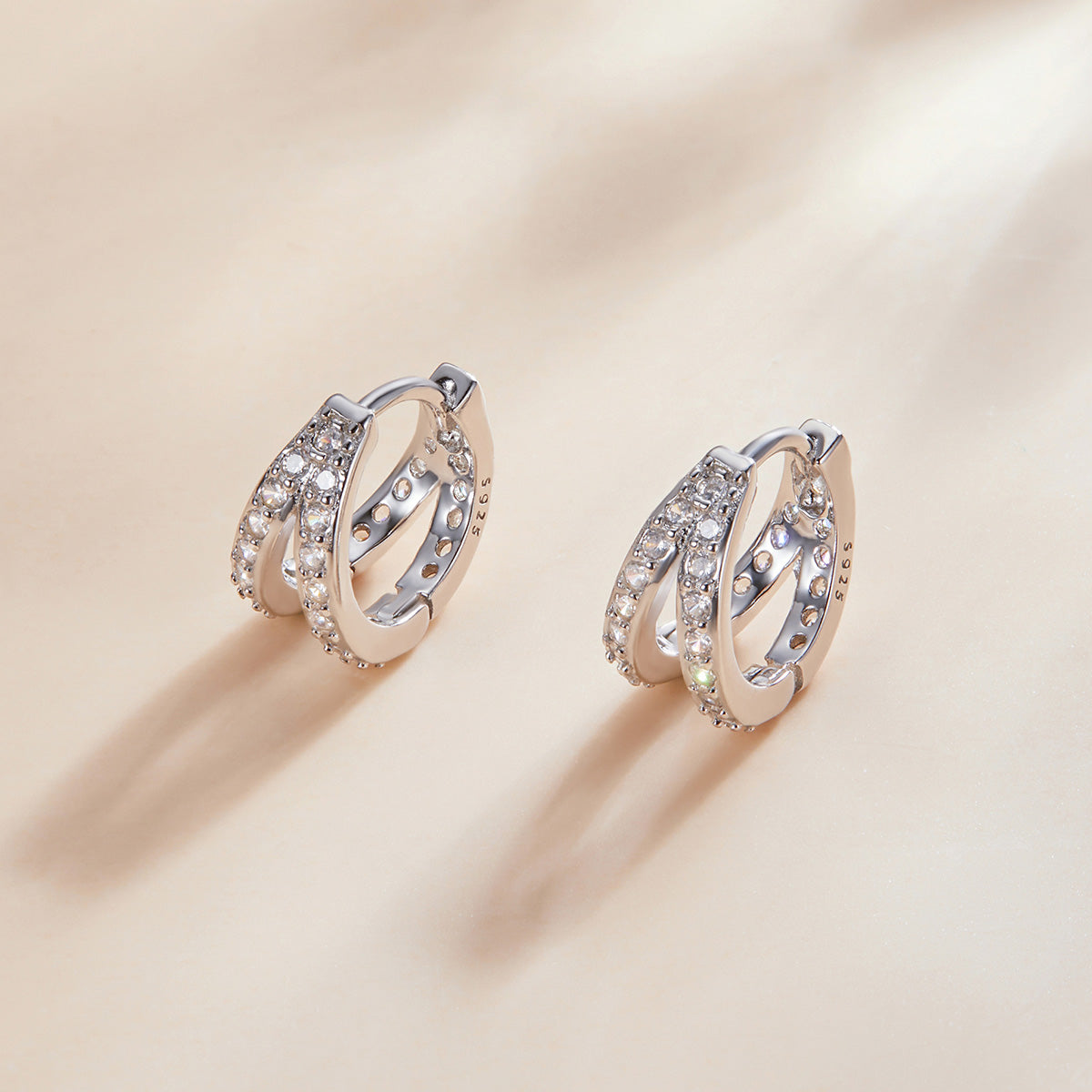 S925 Sterling Silver Earrings with Pavé Setting CZ, 1.1*0.6cm, for Women