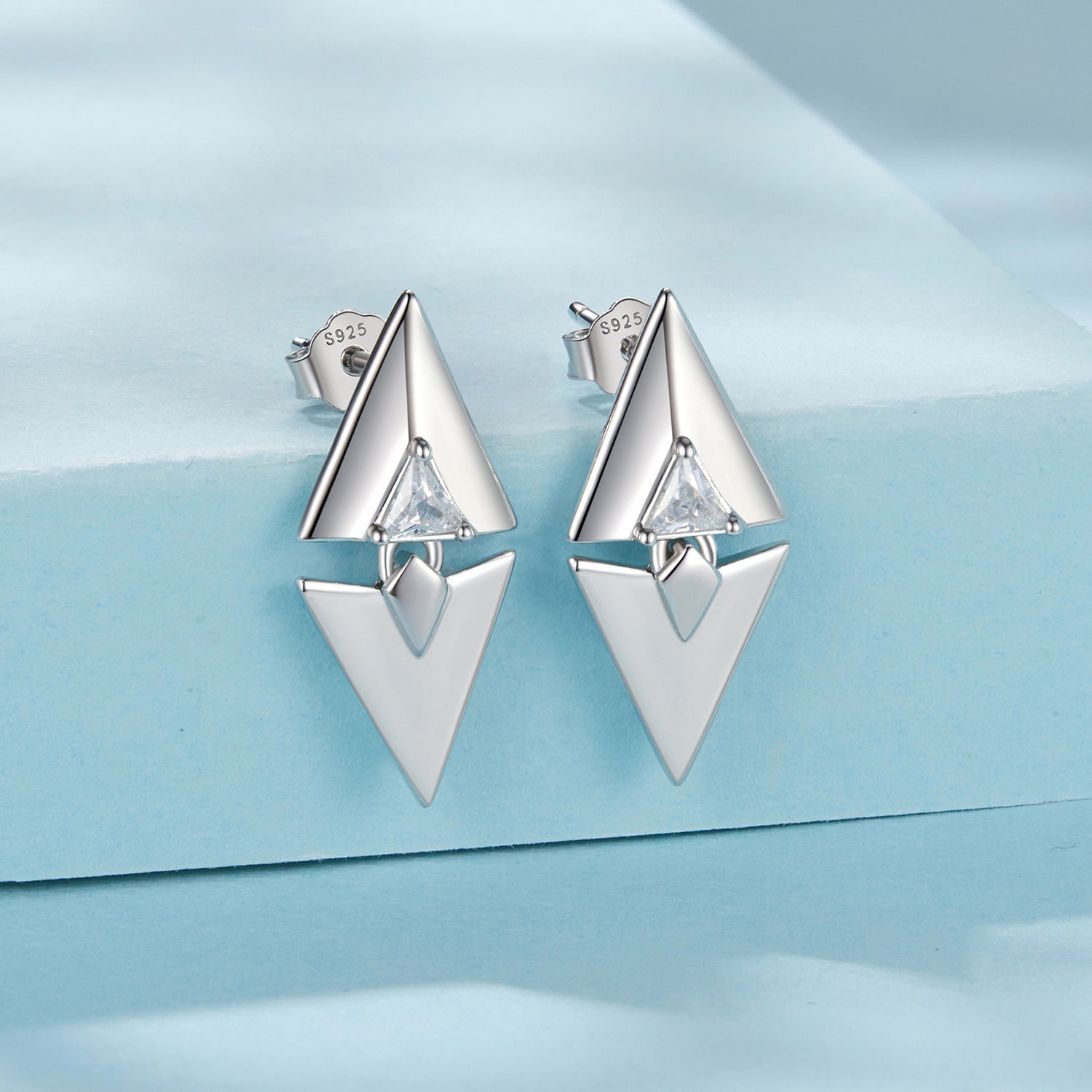 925 Sterling Silver Earrings with White Gold Plating and CZ