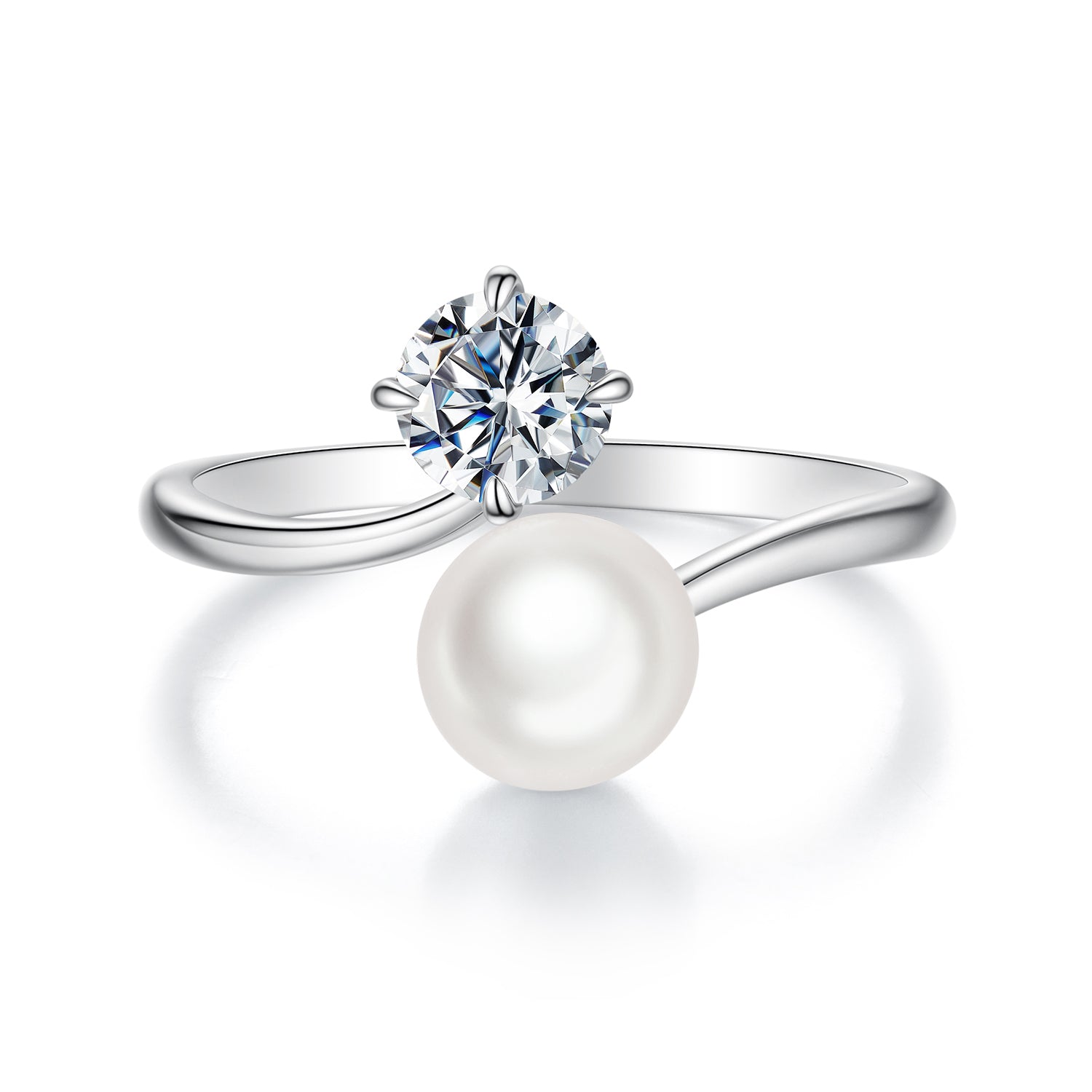 925 Sterling Silver Moissanite 0.5 Carat Freshwater Pearl Ring Size E for Women