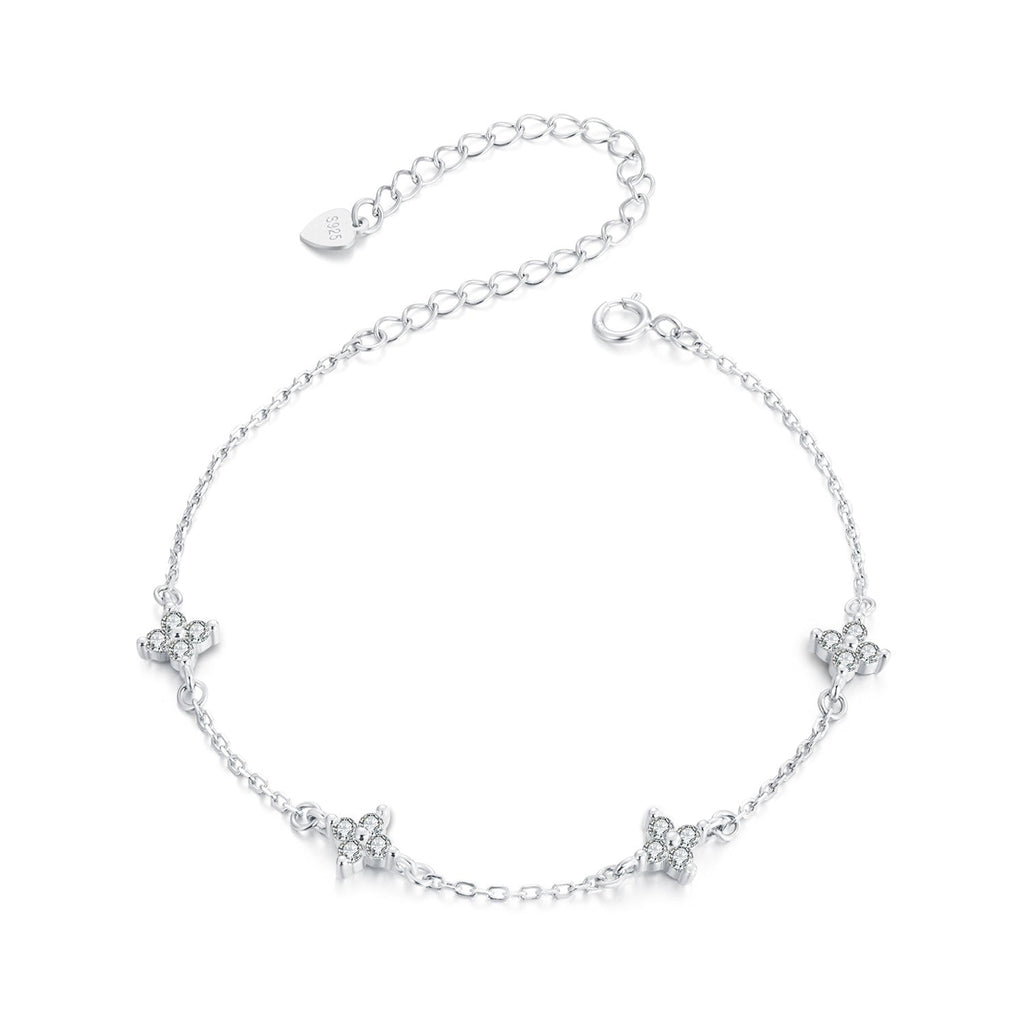 925 Sterling Silver White Gold Plated Adjustable CZ Bracelet for Women