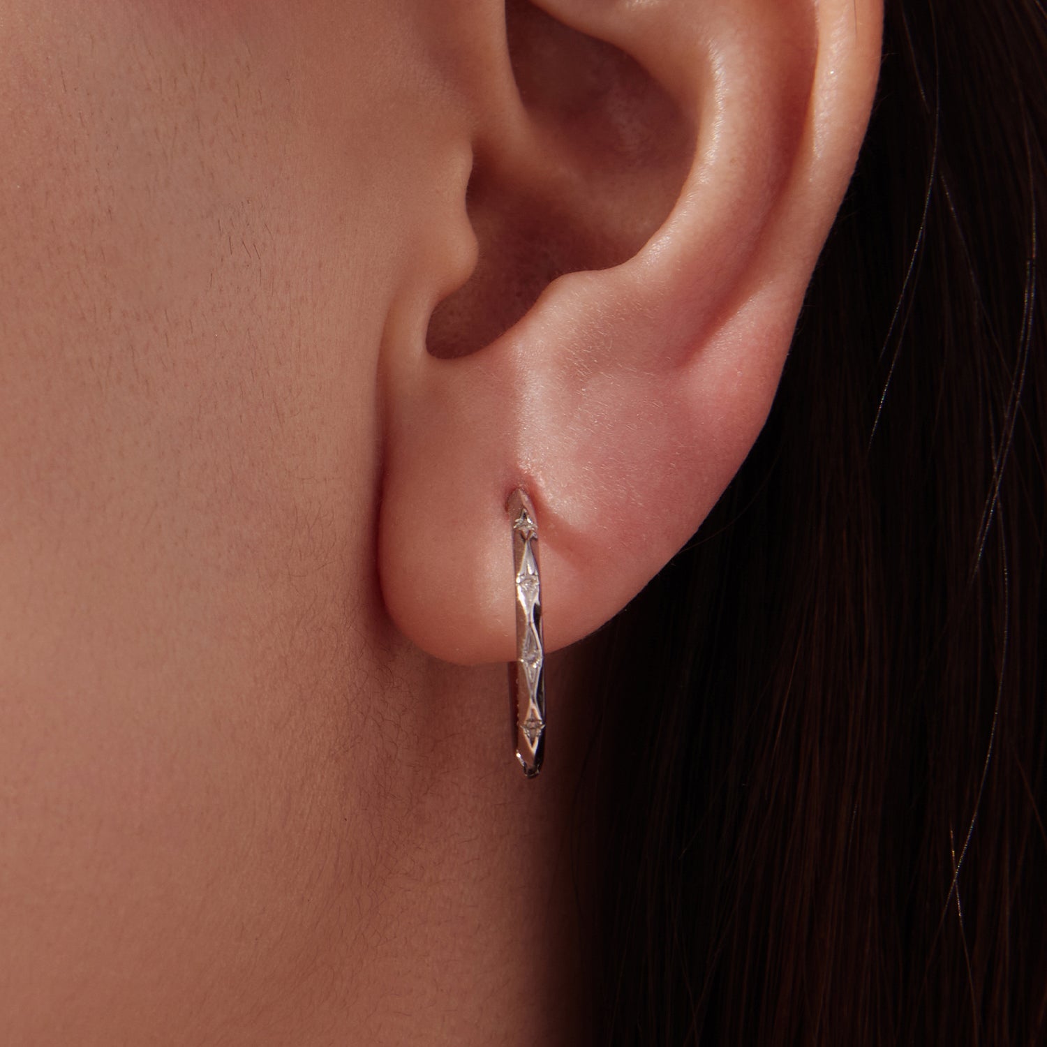 925 Sterling Silver White Gold Plated Hoop Earrings with CZ - 2.0cm