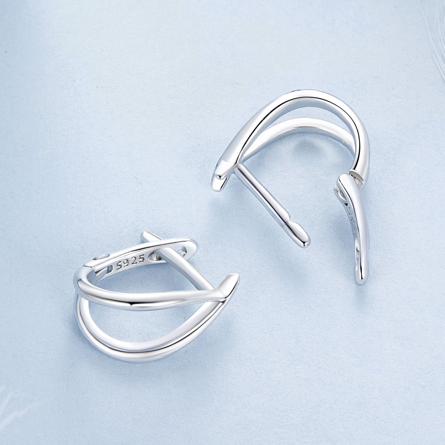925 Sterling Silver Earrings 1.2x0.6cm with White Gold Plating for Women