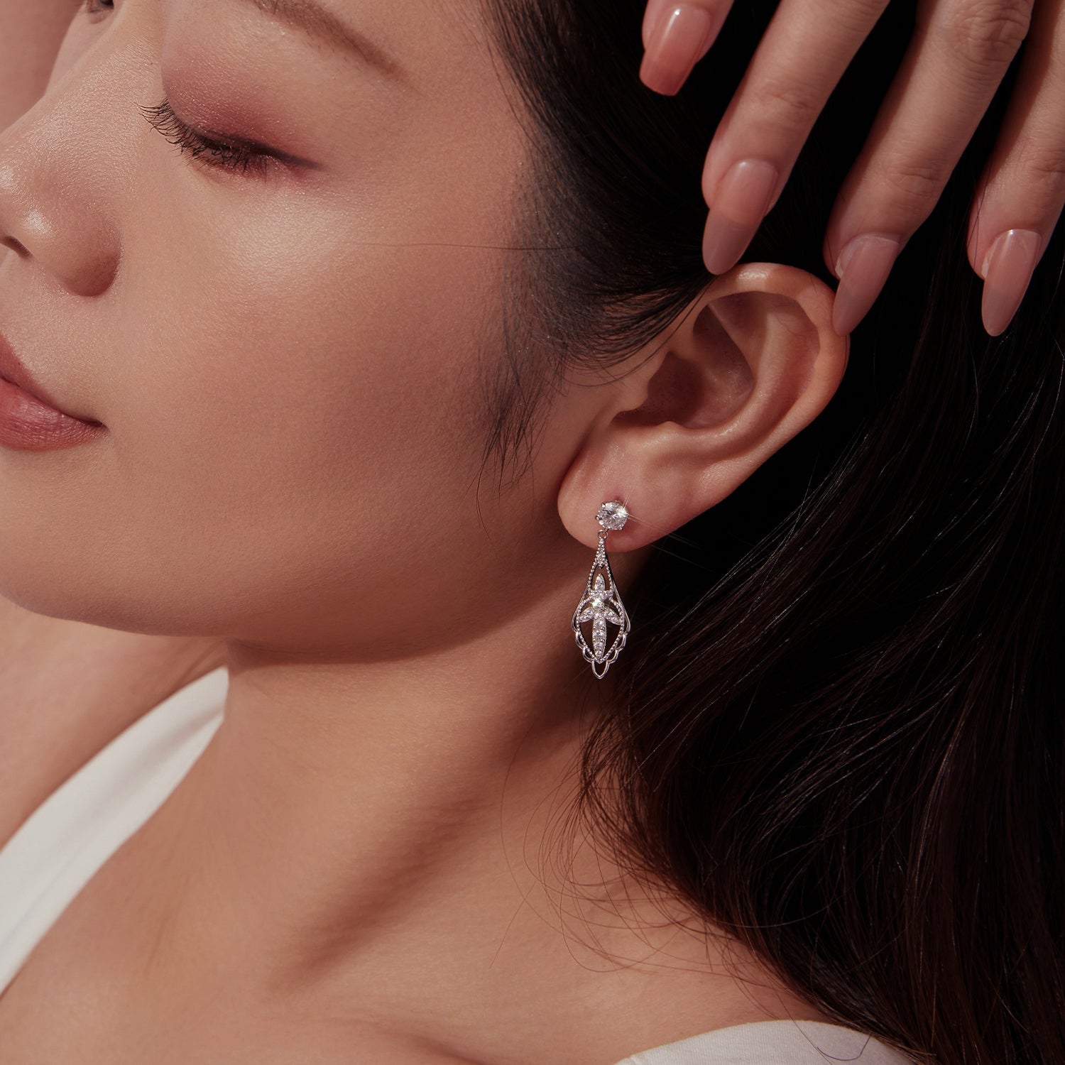 925 Sterling Silver 0.50 Carat Moissanite Earrings with White Gold Plating for Women