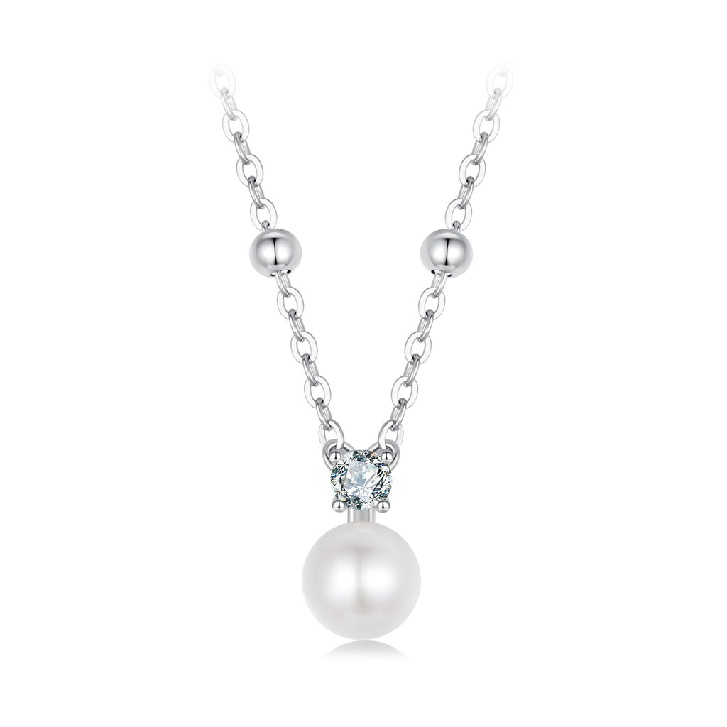 925 Sterling Silver Moissanite and Freshwater Pearl Necklace 40+5cm for Women