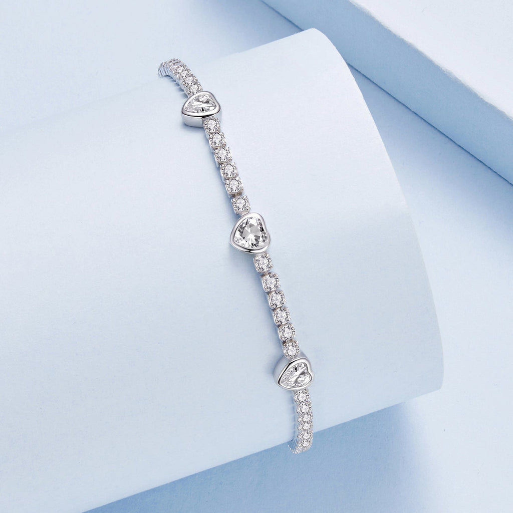 925 Sterling Silver & Pavé Setting CZ Bracelet with White Gold Plating for Women
