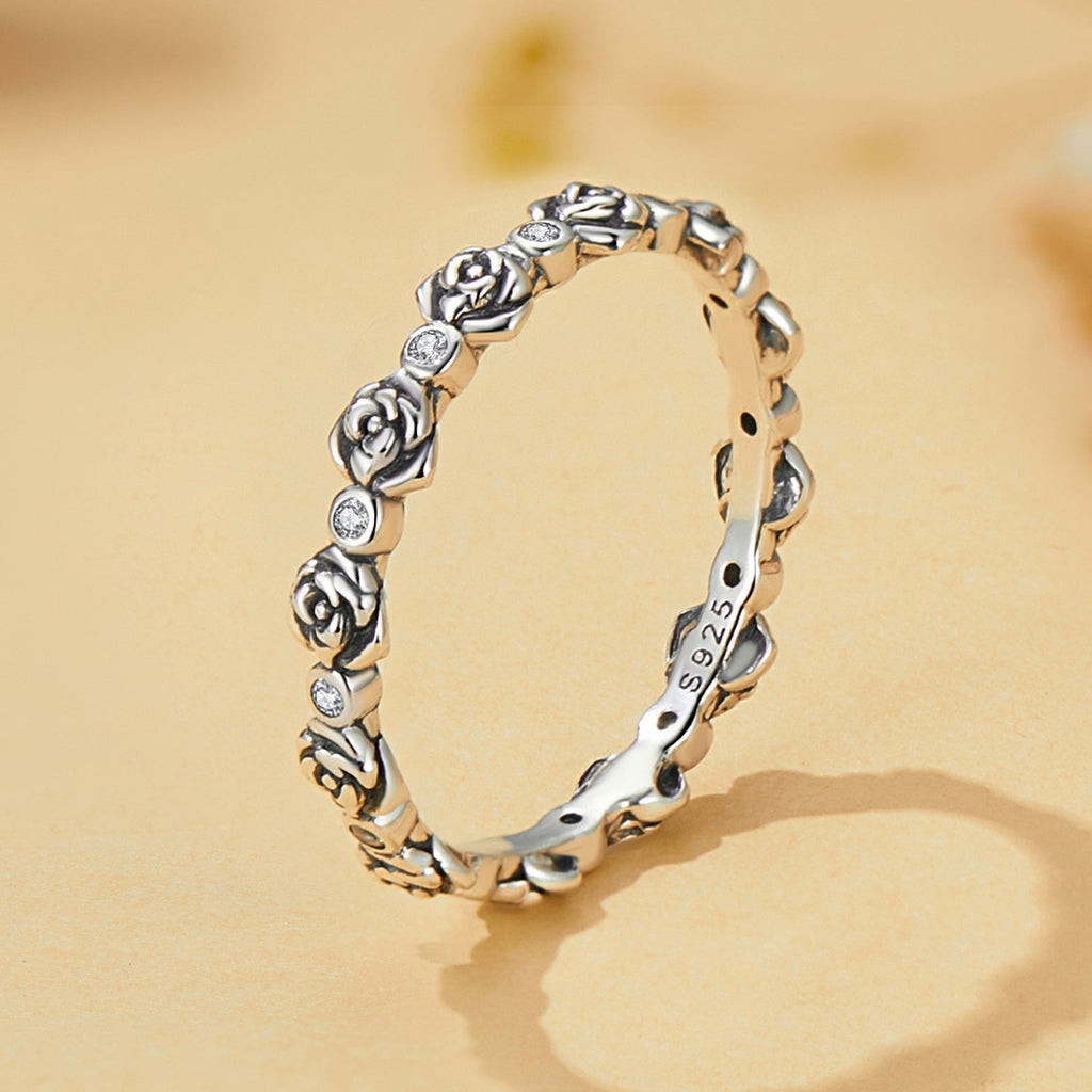 925 Sterling Silver Ring with Pavé Setting CZ - Size 6.0 - Oxidized Silver