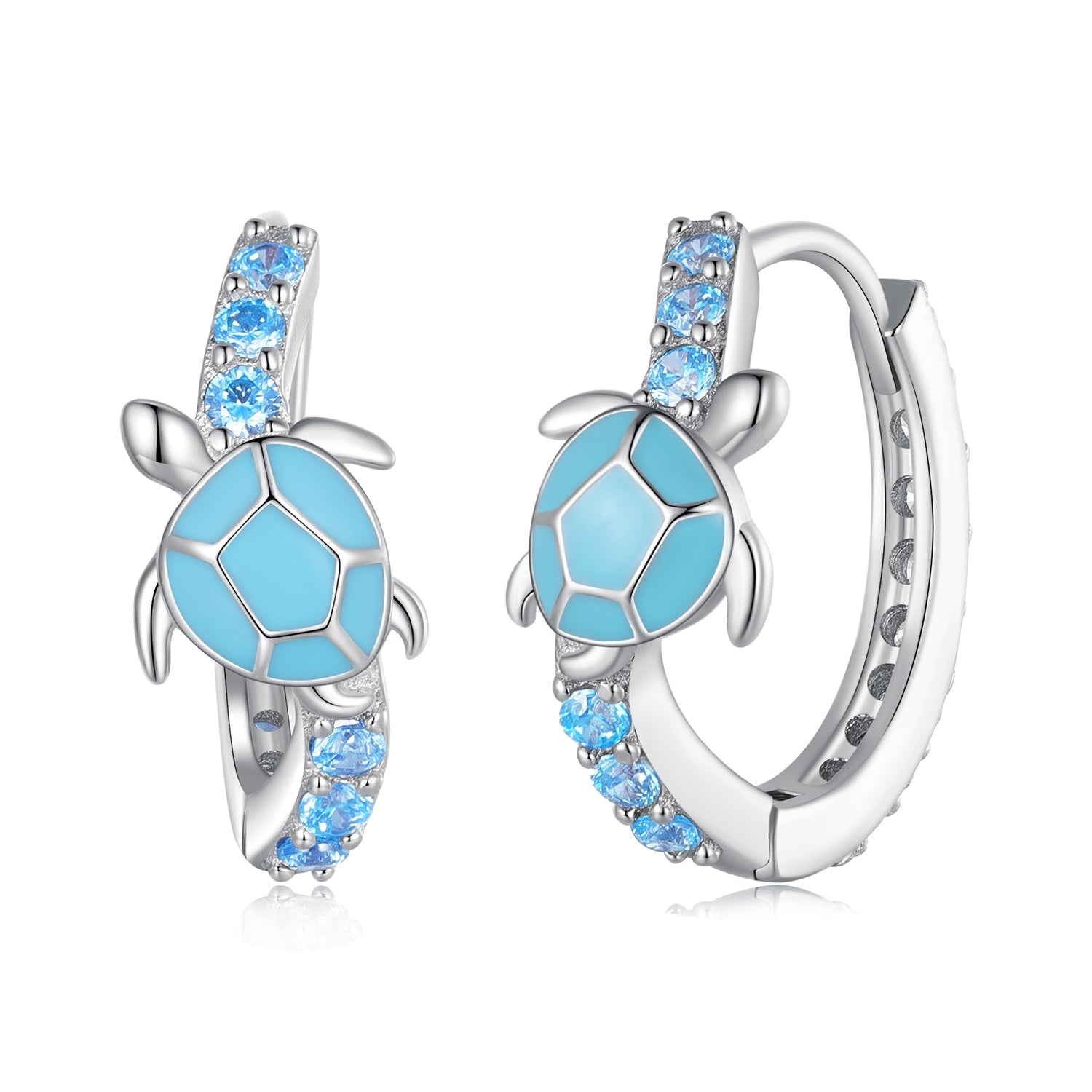 925 Sterling Silver Enamel CZ Earrings 14x6mm for Women