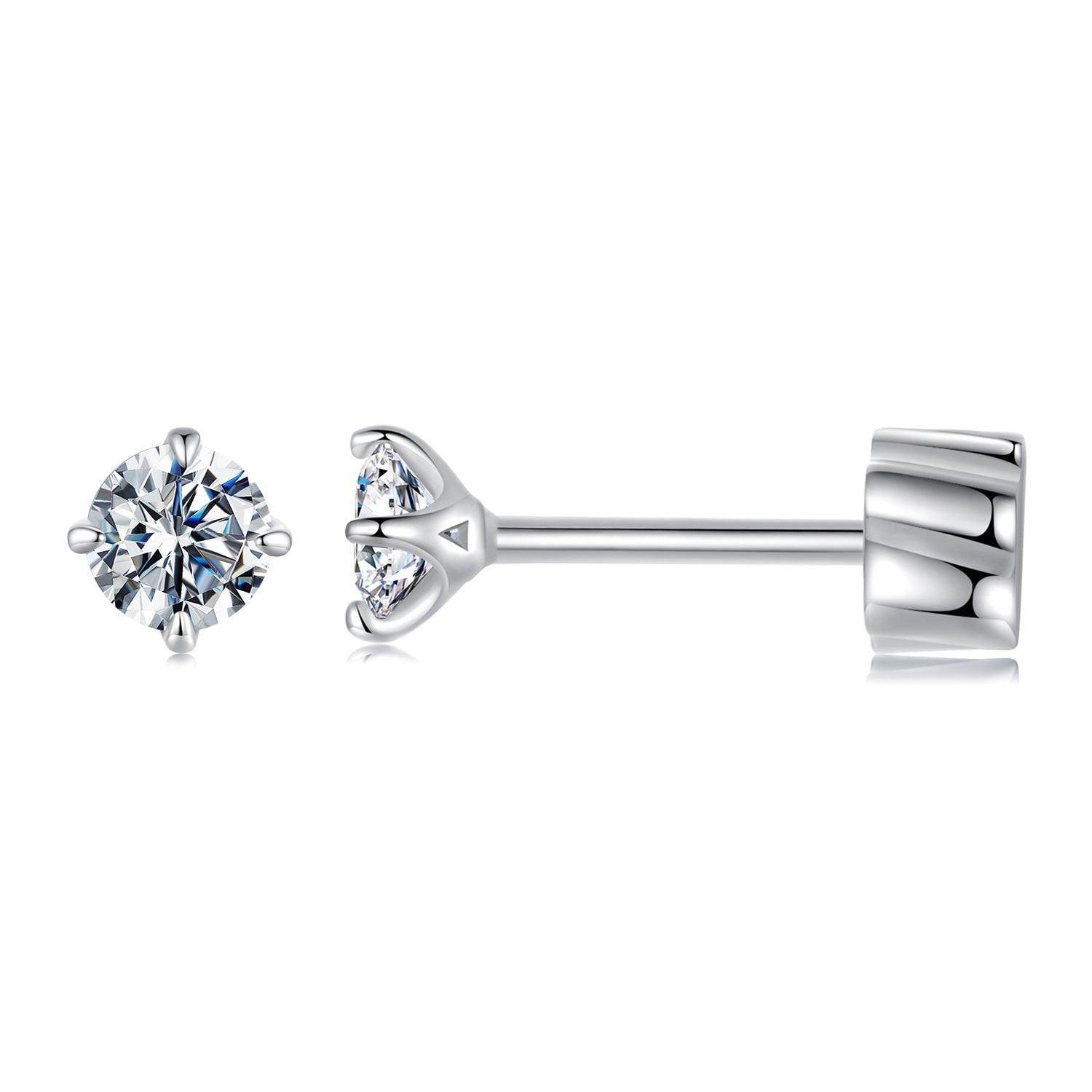 925 Sterling Silver Moissanite Stud Earrings for Women - 0.5ct, 0.6cm Size, White Gold Plated