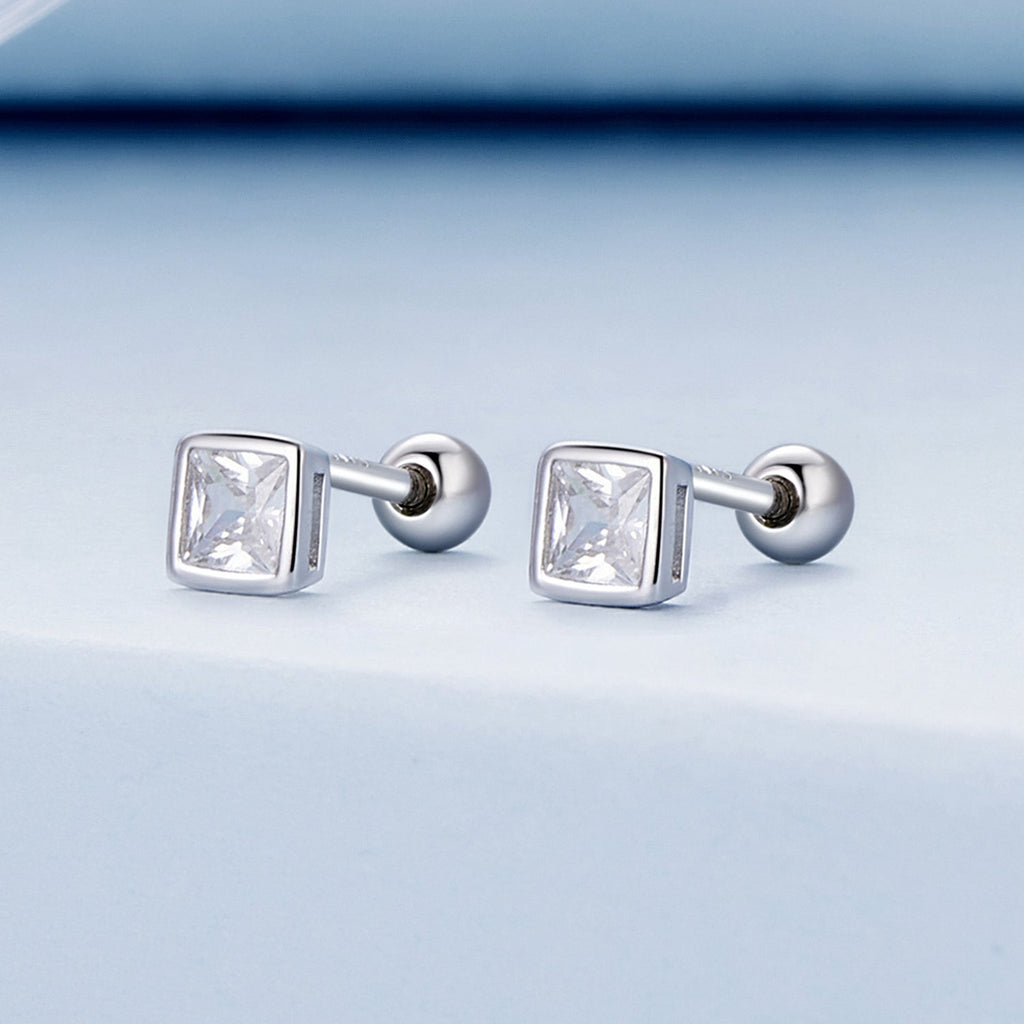 925 Sterling Silver 5mm Pavé Setting CZ Earrings for Women