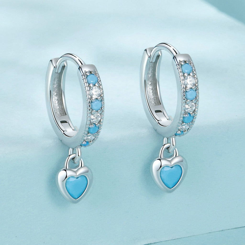 925 Sterling Silver Earrings with Synthetic Turquoise and CZ - White Gold Plated