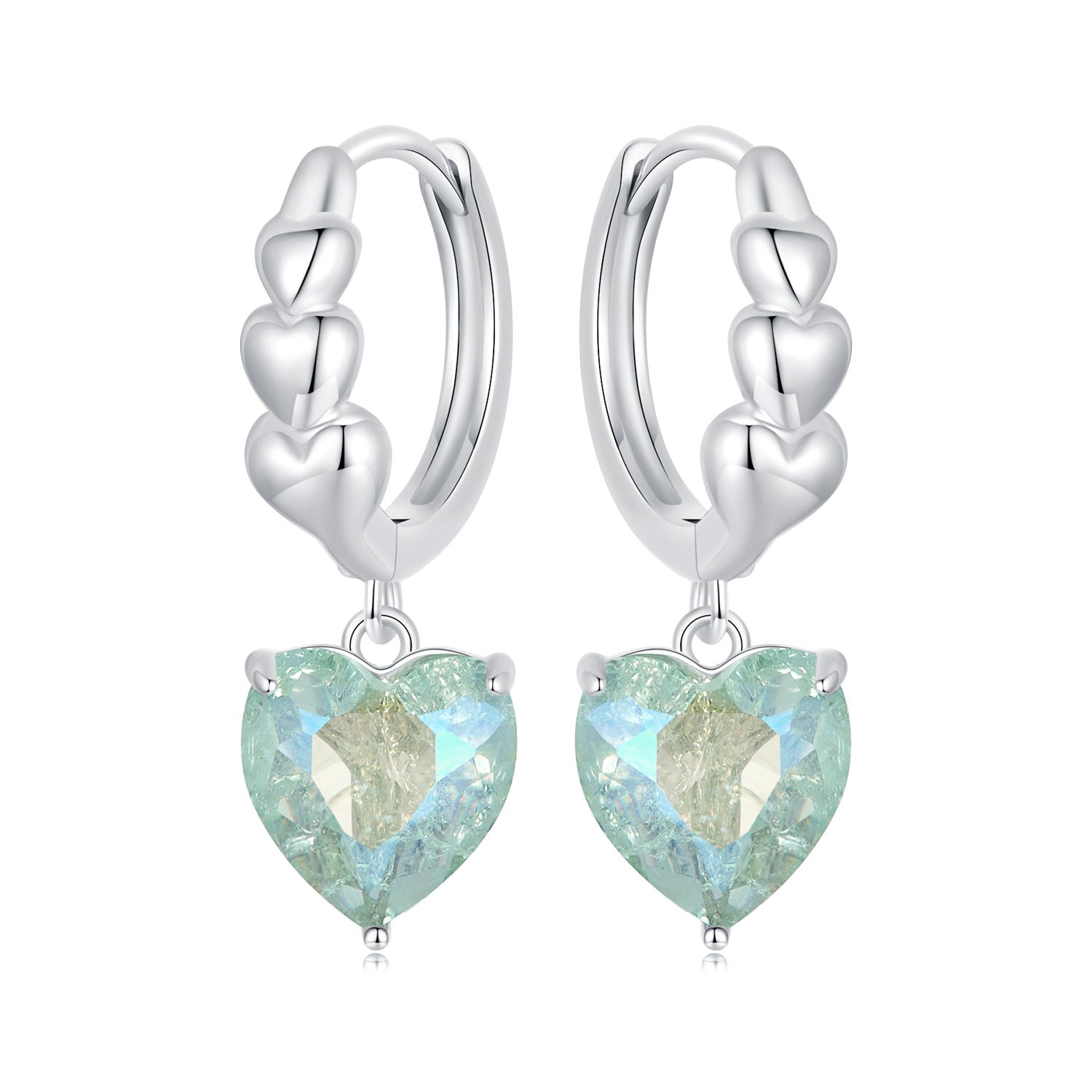 925 Sterling Silver Earrings with Transparent Glass, Plated White Gold, Size 23x8.5mm for Women